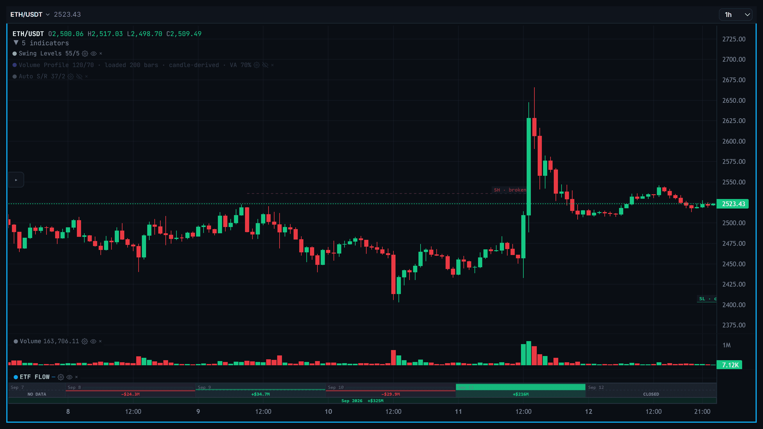 English trading terminal with chart and trading controls